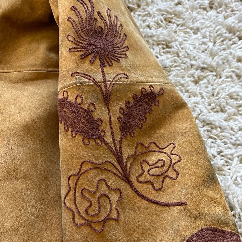 Vintage Boho Styled Leather Coat with Faux Fur trim Large - Picture 14 of 16